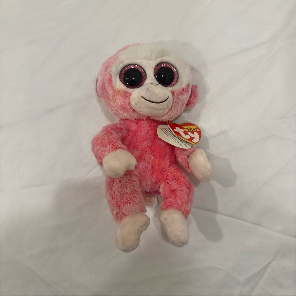 Ty Beanie Boos Ruby Pink Monkey Plush 6" Retired Glitter Eyes 2014 Birthday Tag